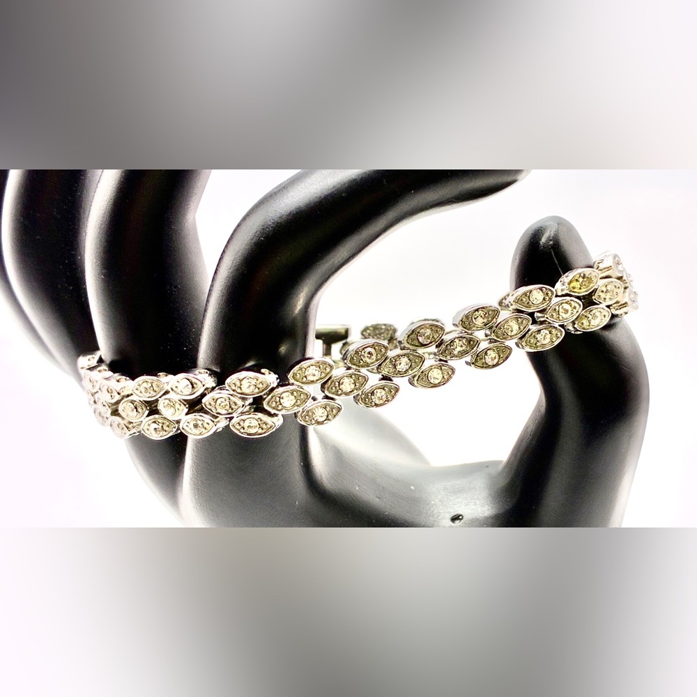 Vintage 3 Tier Marcasite & Cubic Zirconia Tennis Bracelet 7.5” Inches